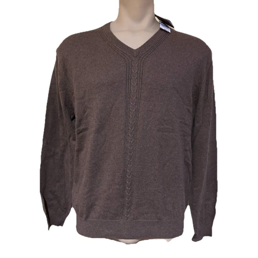 Quiet Luxury Tasso Elba Sweater  XL Cotton  Cashmere Brown V Neck  Sweater New